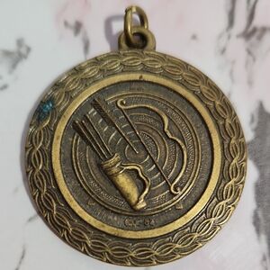 Vintage Archery Target Medal Pendant - Brass Tone